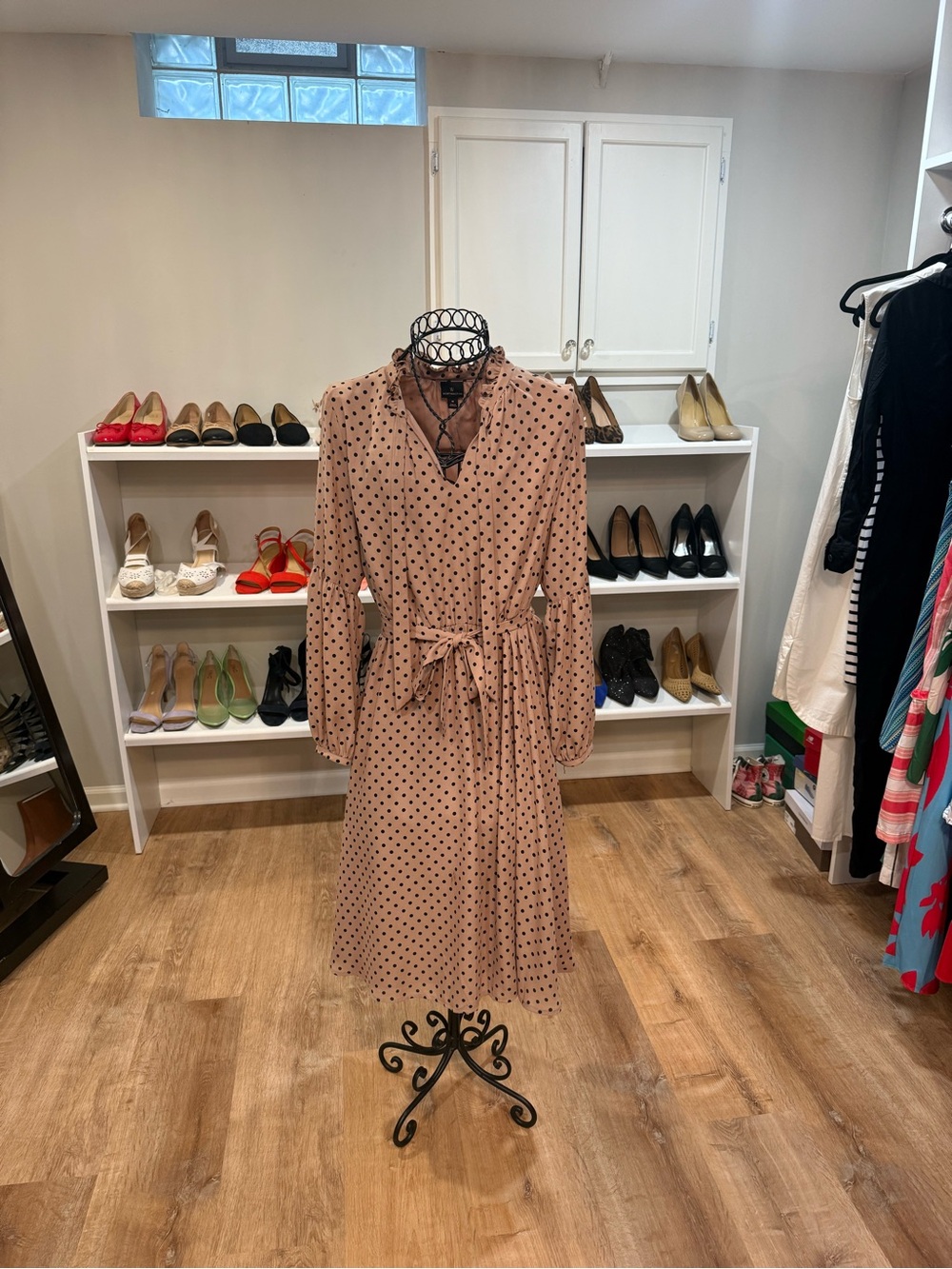 Worthington Blush Creme Polka Dot Midi Dress